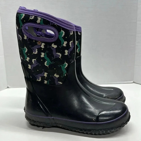 Bogs Boots Snow Winter Insulated Rain Pull On Waterproof Unicorn Black Kids 6 - Picture 1 of 11